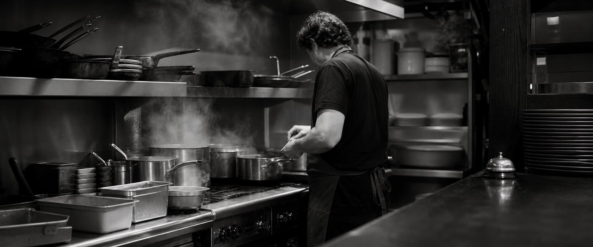 A chef working the hot line during service